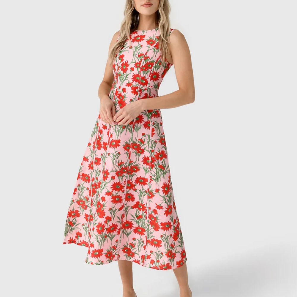 LOVAAN Women’s Pollyanna Midi Dress, Pink Linen